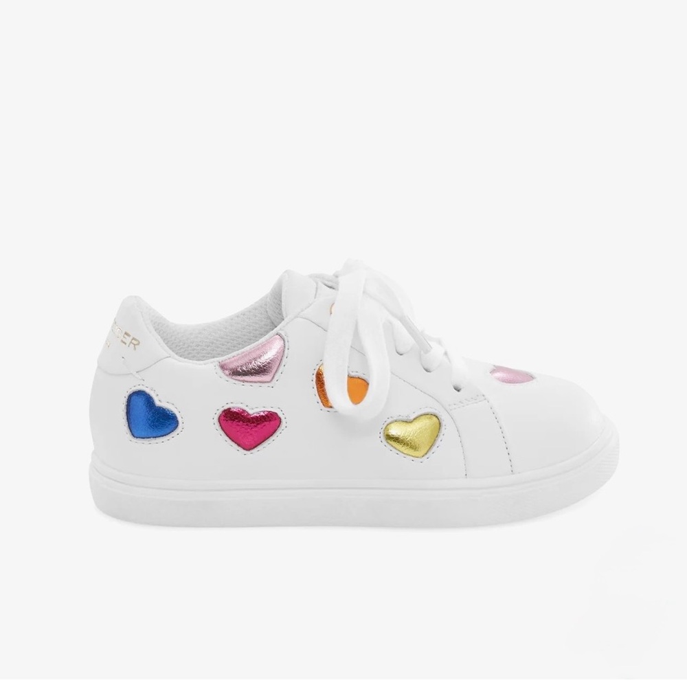 Kurt Geiger Kids Mini Lane Love Sneakers 6M – White Leather Rainbow Heart 💖🌈